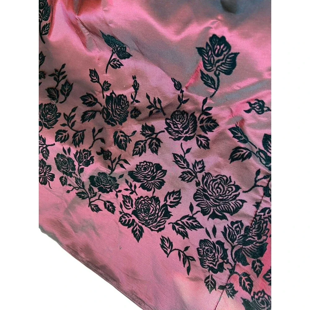 Vintage Jessica McClintock Y2K Velvet Rose Taffeta Skirt Size 10 Wine Whimsygoth